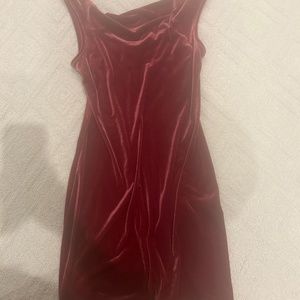 Red velvet knee length dress